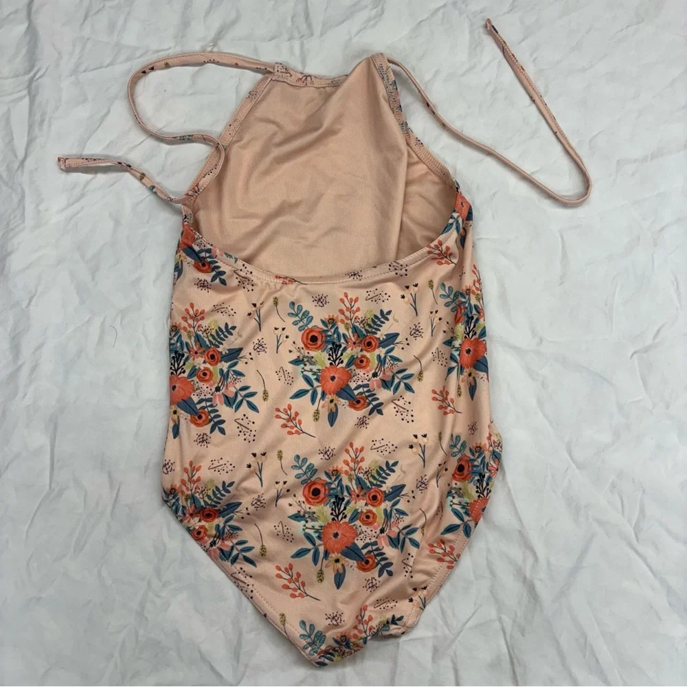 Peek Feather & Arrow Peach Orange Floral One-Piece Swimsuit‎ Size 6/7 VGUC